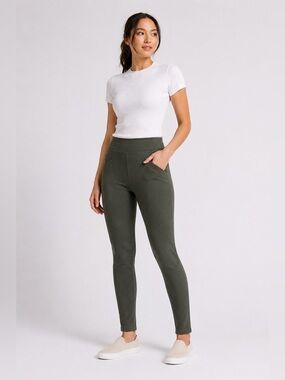 Betabrand Skinny Leg Dress Pants Green Stretch Work Office Comfy